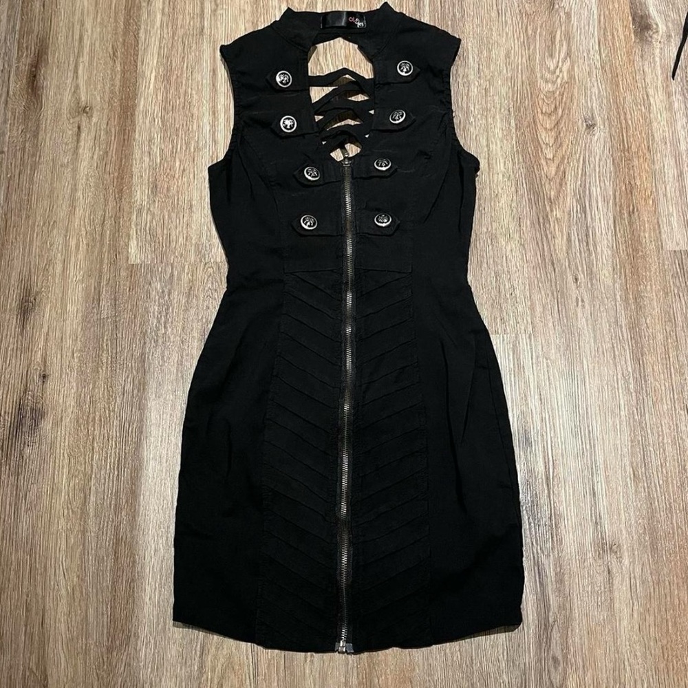 Black Goth Military Style Mini Dress